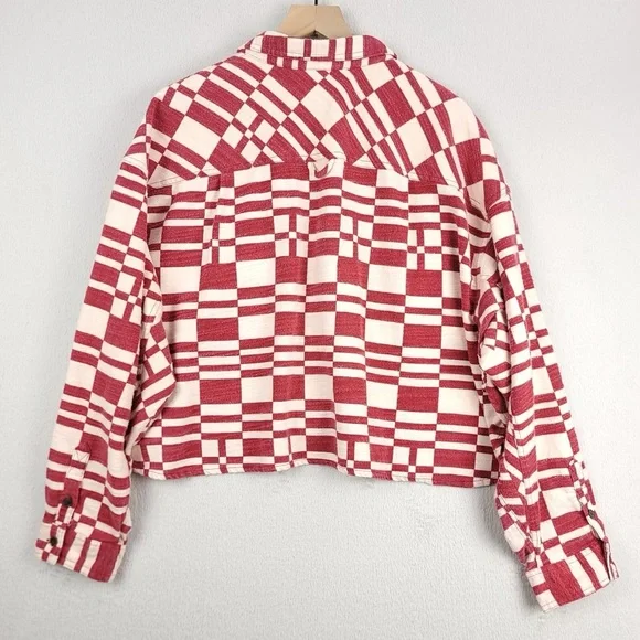 BDG Red and White Checkered Cropped Jacket - Picture 2 of 4
